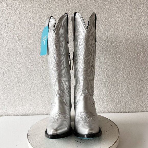 NEW Lane SMOKESHOW Womens Cowboy Boots 6 Silver Western Cowgirl Mid Calf Tall - Picture 5 of 11